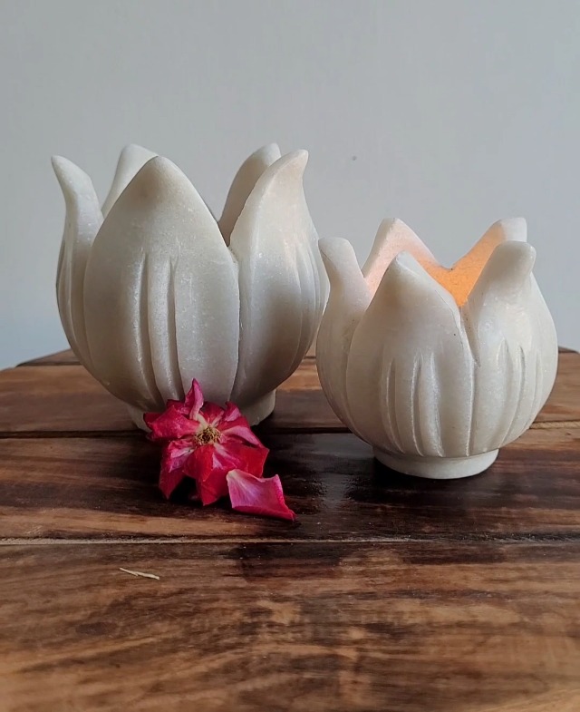 Marble Lotus Bud Decorative Vases